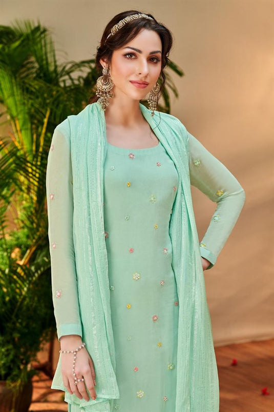 Sea Green Color Aristocratic Georgette Fabric Salwar Suit