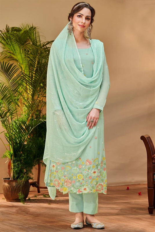 Sea Green Color Aristocratic Georgette Fabric Salwar Suit