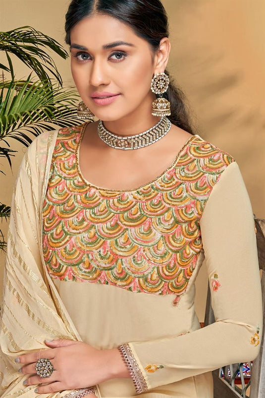 Imperial Cream Color Georgette Fabric Salwar Suit