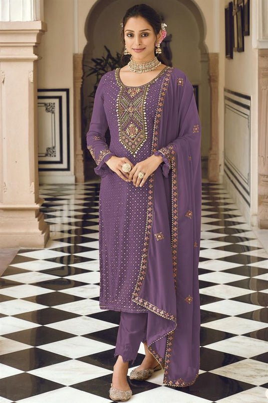 Charming Purple Color Georgette Fabric Function Wear Salwar Suit