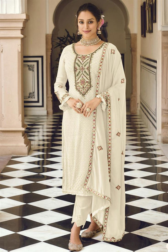 Excellent Georgette Fabric White Color Function Wear Salwar Suit