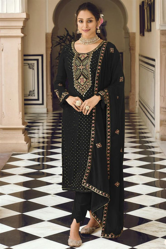 Black Color Georgette Fabric Elegant Function Wear Salwar Suit