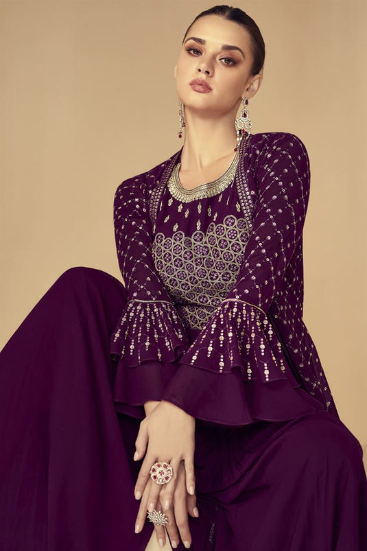 Eugeniya Belousova Charming Purple Color Georgette Fabric Palazzo Suit