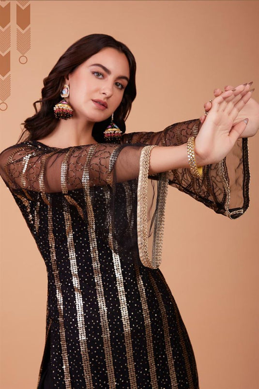 Alluring Net Fabric Black Color Function Style Salwar Suit