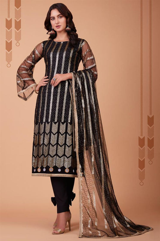 Alluring Net Fabric Black Color Function Style Salwar Suit