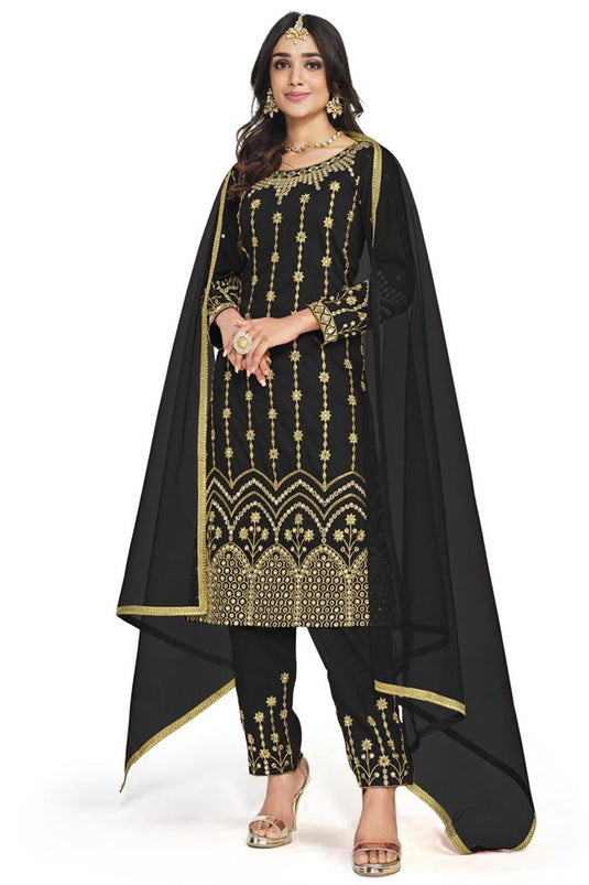 Art Silk Fabric Black Color Festive Look Engrossing Salwar Suit
