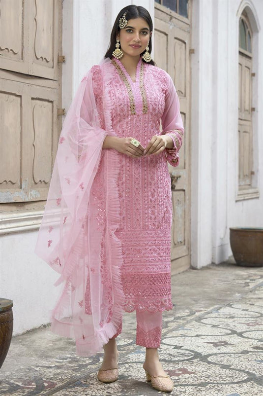 Georgette Fabric Pink Color Engaging Salwar Suit In Party Wear