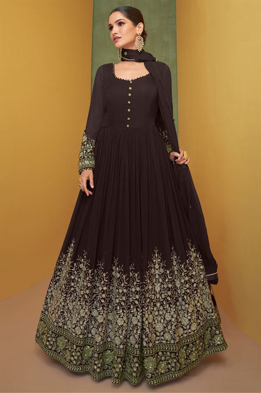 Vartika Singh Attractive Georgette Fabric Brown Color Anarkali Suit