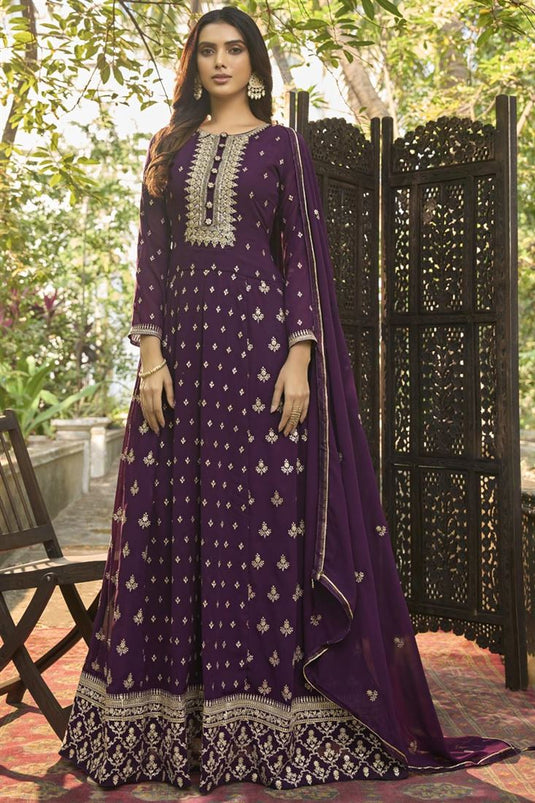 Beguiling Purple Color Georgette Fabric Party Wear Anarkali Suit