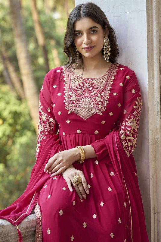 Incredible Georgette Fabric Pink Color Party Wear Anarkali Suit