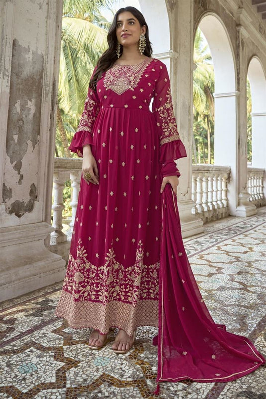 Incredible Georgette Fabric Pink Color Party Wear Anarkali Suit