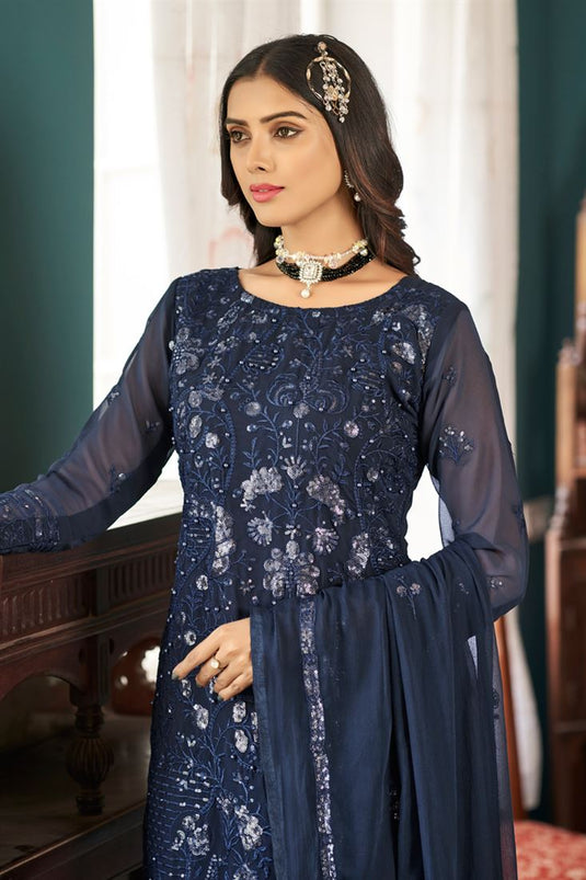 Function Wear Georgette Fabric Blue Color Enticing Salwar Suit