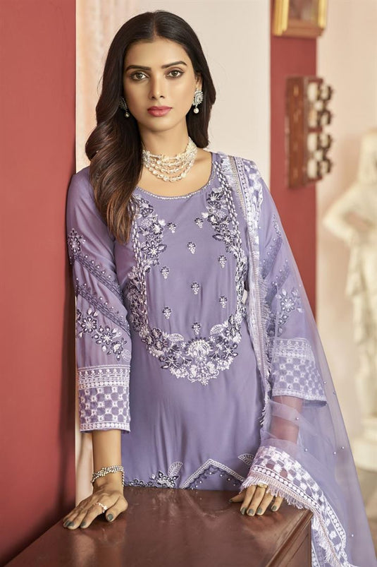 Georgette Fabric Lavender Color Function Wear Delicate Salwar Suit