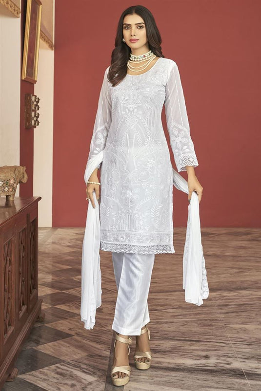 White Color Georgette Fabric Chic Salwar Suit With Function Wear