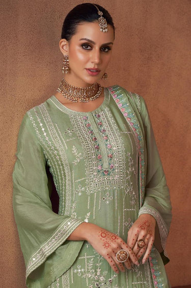 Khaki Embroidered Stylish Sharara Suit