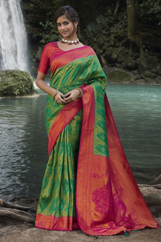 Green Kanjivaram Silk Weaving Work Saree