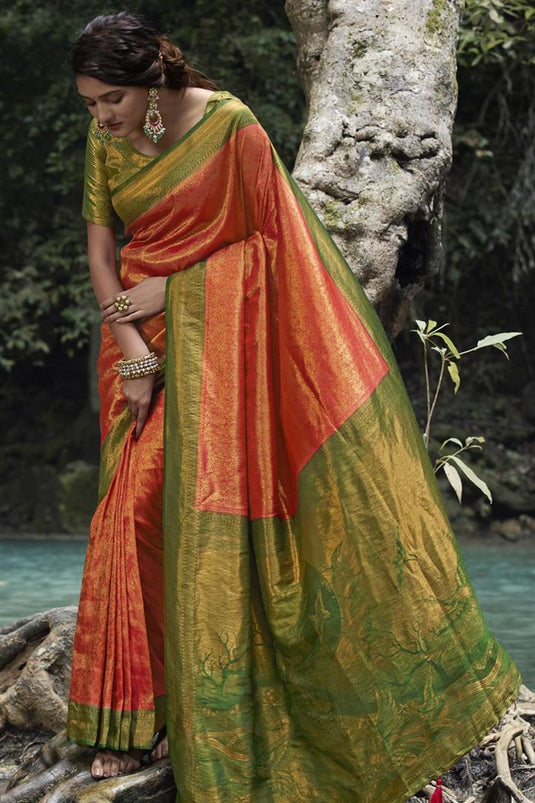 Kanjeevaram Orange Saree