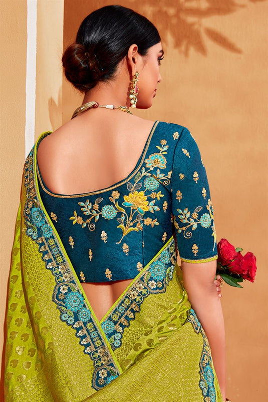 Multi Color Fascinating Embroidered Designs Silk Saree