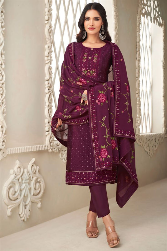 Vartika Singh Glamorous Burgundy Chinon Salwar Suit with Sequins Work