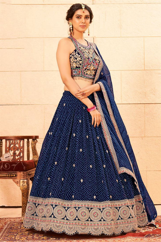 Georgette Fabric Blue Color Enticing Readymade Lehenga