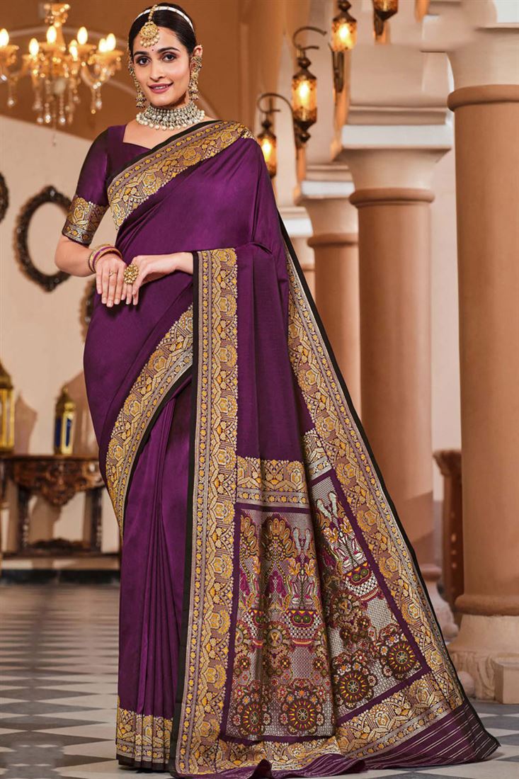 Bridal, Reception, Traditional, Wedding Purple and Violet color Silk,  Tissue fabric Saree : 1816997