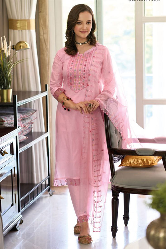 Contemporary Pink Color Embroidered Readymade Cotton Casual Salwar Suit