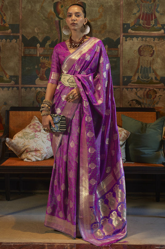 Magenta Color Charismatic Weaving Designs Satin Silk Saree