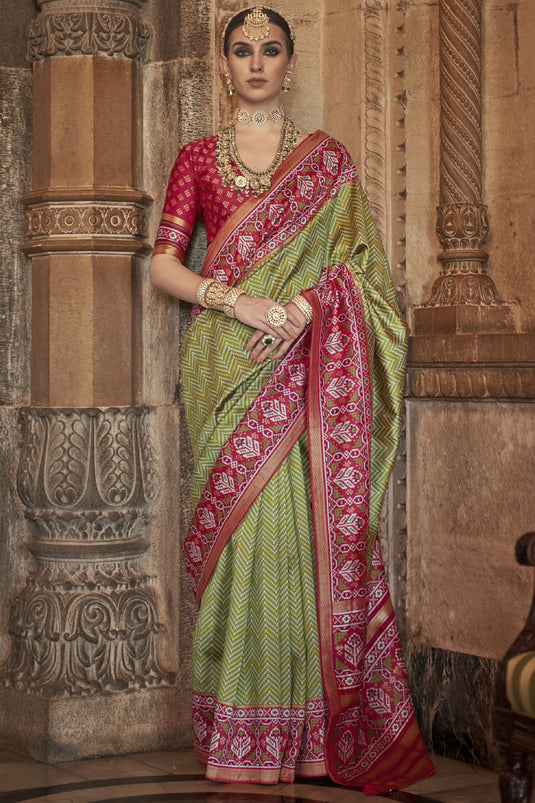 Printed Green Color Fabulous Art Silk Fabric Patola Saree