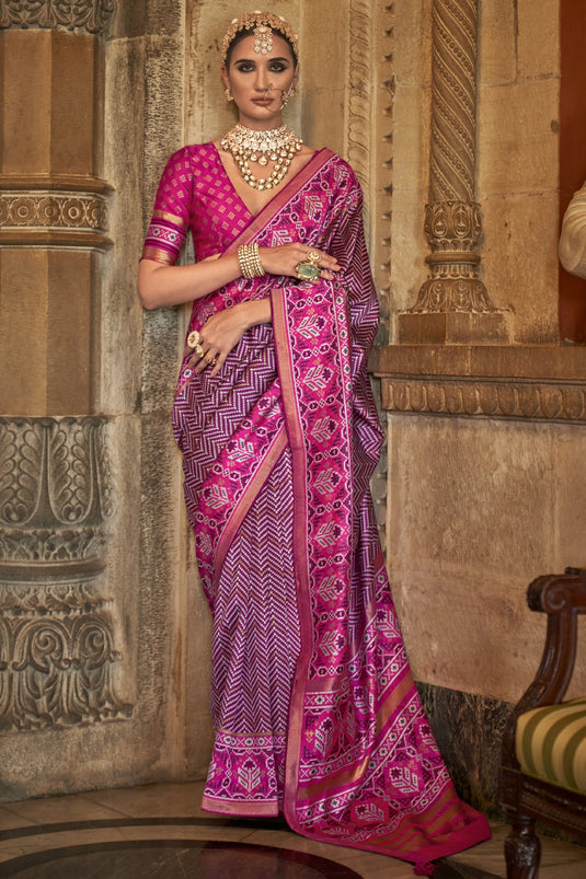 Astonishing Purple Color Art Silk Fabric Printed Patola Saree