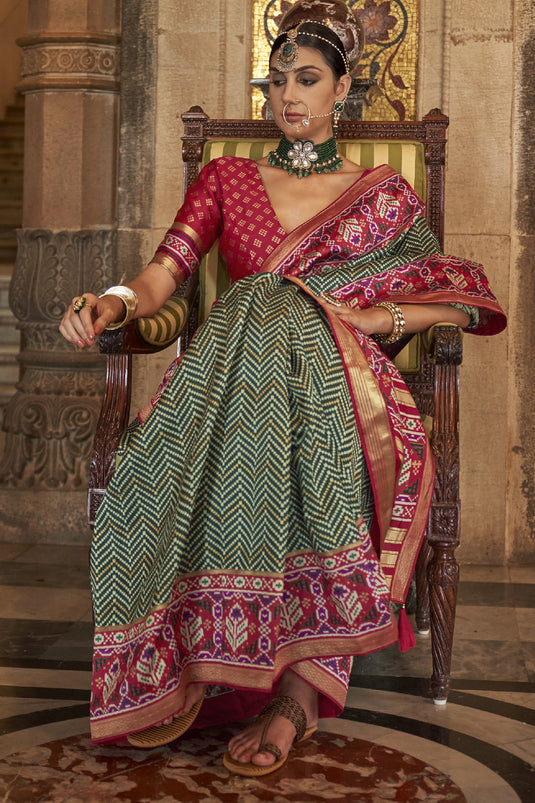 Traditional Look Green Color Art Silk Fabric Printed Patola Saree