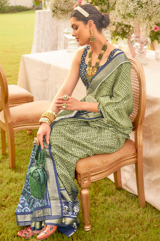 Sea Green Color Art Silk Fabric Printed Patola Saree