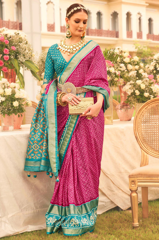 Magenta Color Art Silk Fabric Function Wear Printed Patola Saree