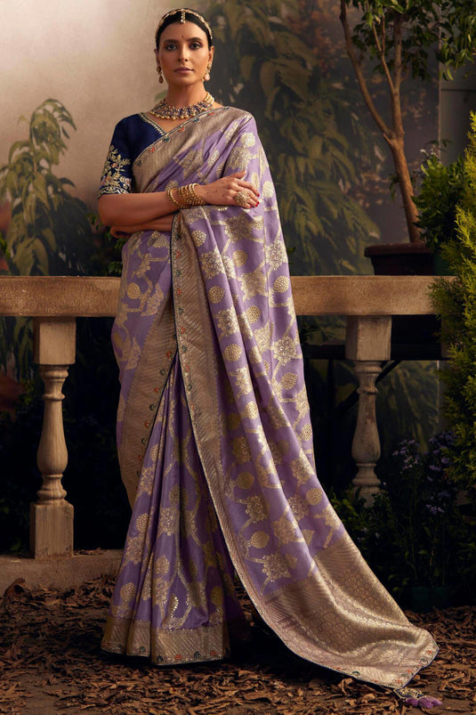 Premium Kubera Pattu Soft Silk Saree with Self lavender Color – patilestore