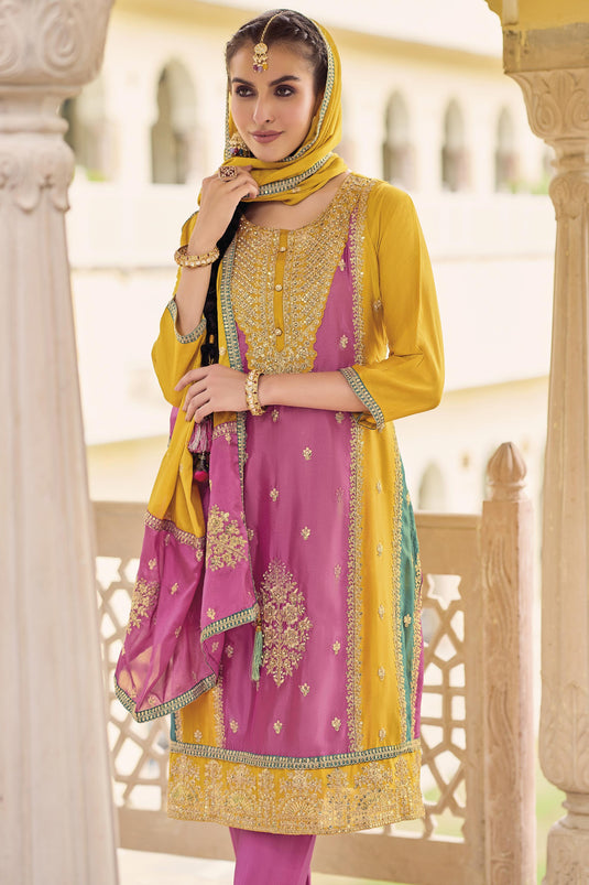 Function Wear Pink Color Readymade Punjabi Designer Salwar Suit In Chinon Fabric