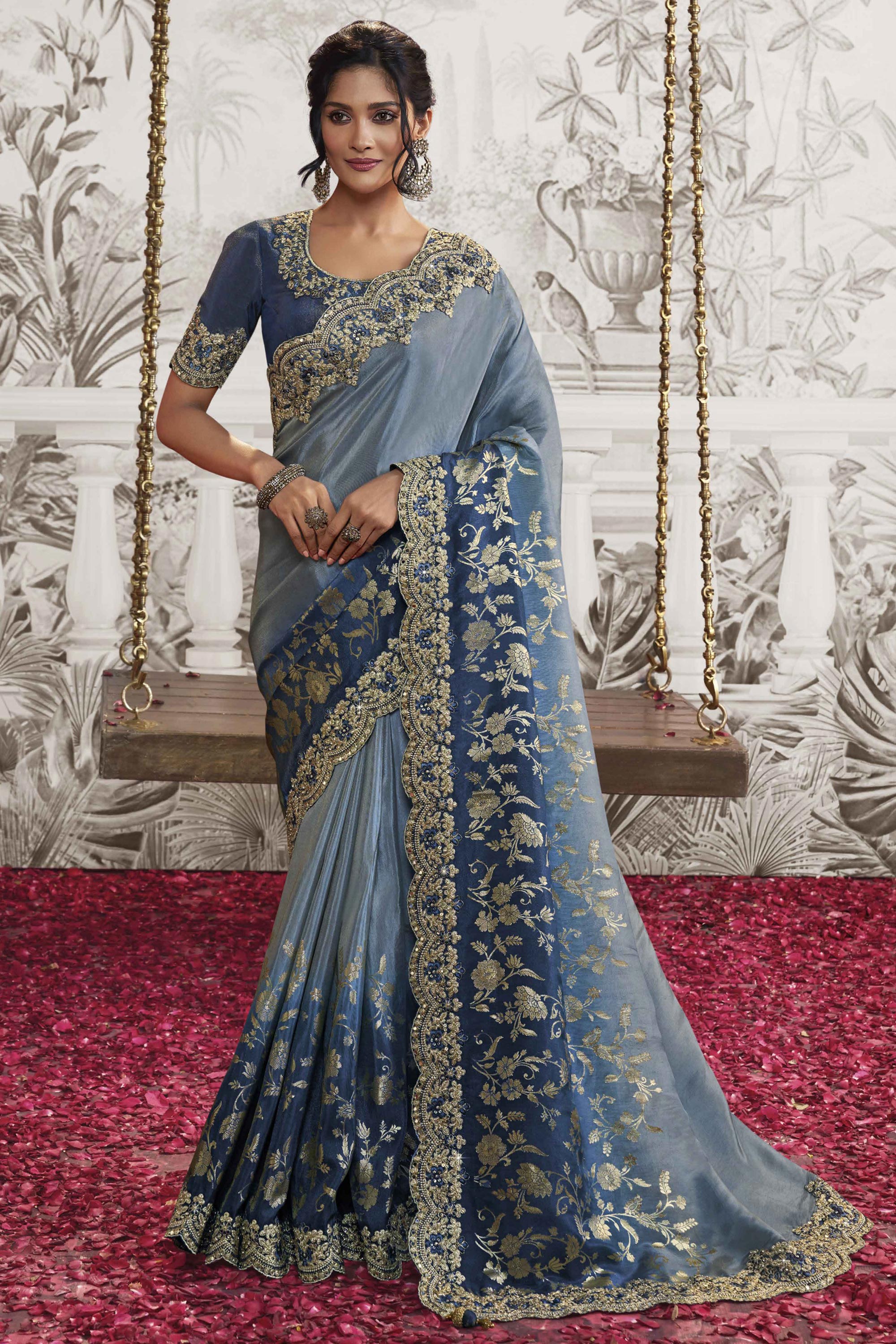 Elegant Blue Cotton Mercerised office wear saree - Loomfolks