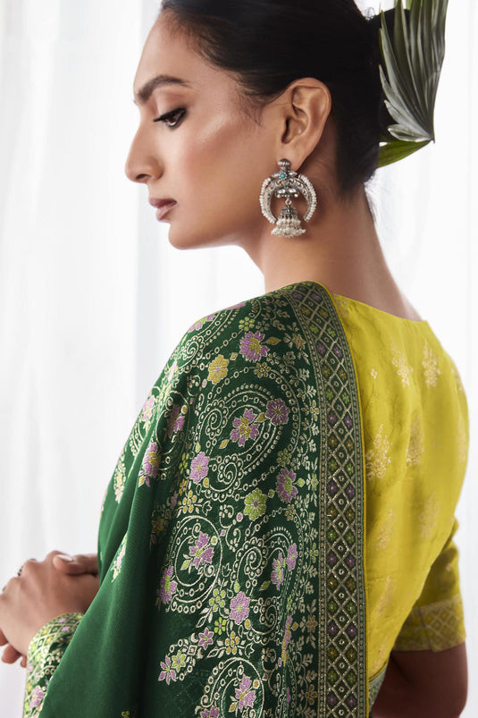 Dark Green Color Gorgeous Art Silk Saree With Weaving Work