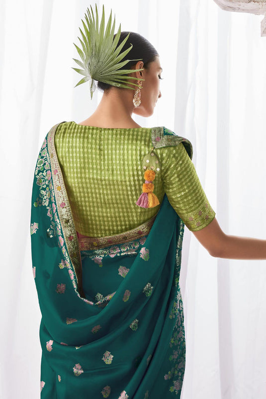 Teal Color Weaving Work Brilliant Art Silk Saree In