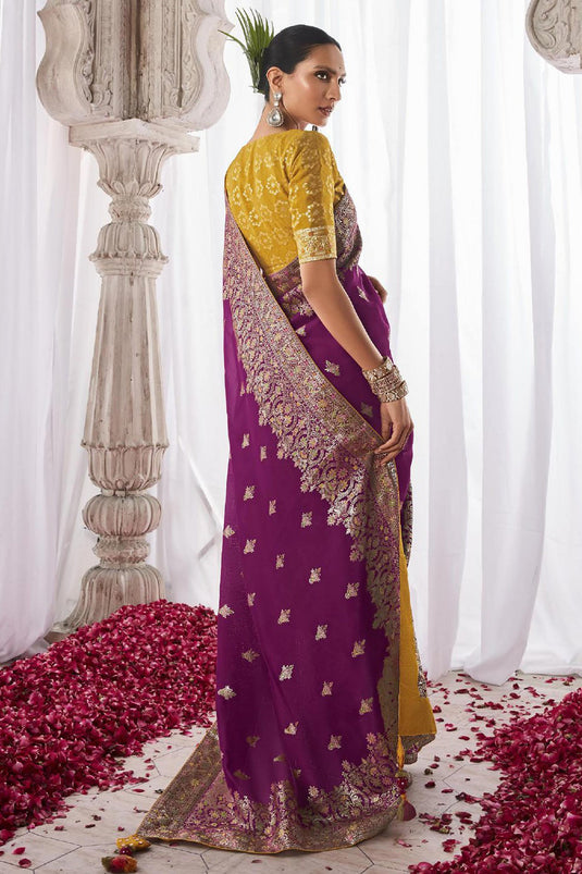 Weaving Work Imposing Art Silk Saree In Purple Color