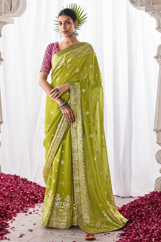 Weaving Work Soothing Art Silk Saree In Green Color