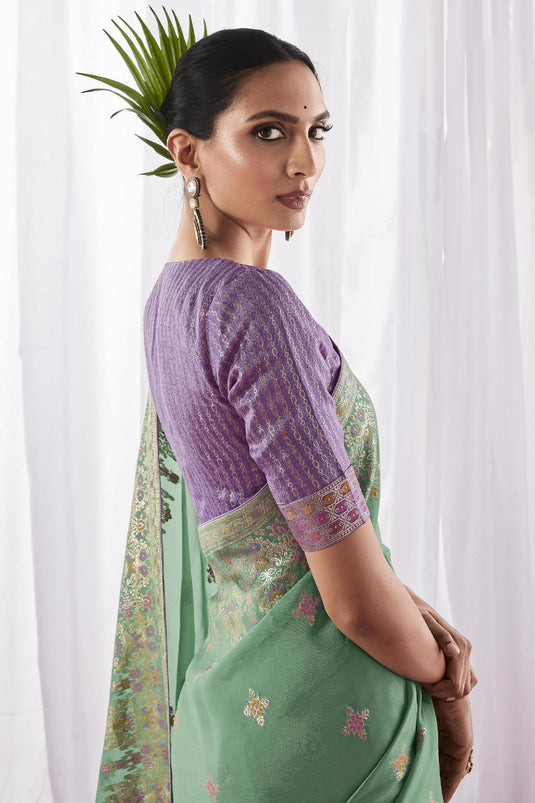 Sea Green Color Weaving Work Glamorous Art Silk Saree