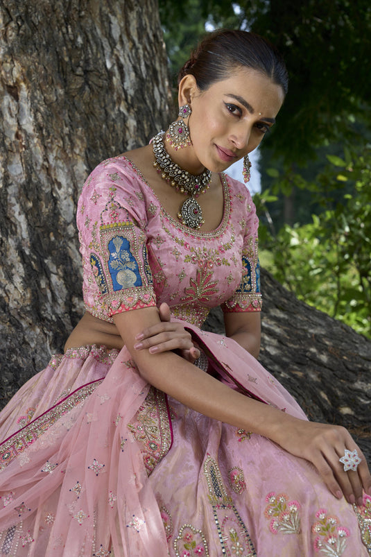 Embroidered Wedding Wear Lehenga Choli In Pink Color Viscose Fabric