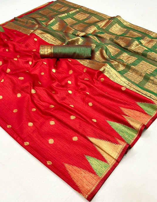 Attractive Red Color Art Silk Handloom Weaving Saree