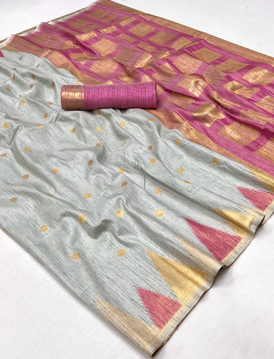 Creative Handloom Weaving Grey Color Art Silk Saree