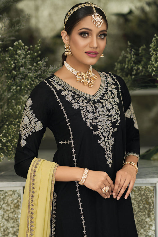 Black Color Art Silk Fabric Embroidered Readymade Pakistani Suit