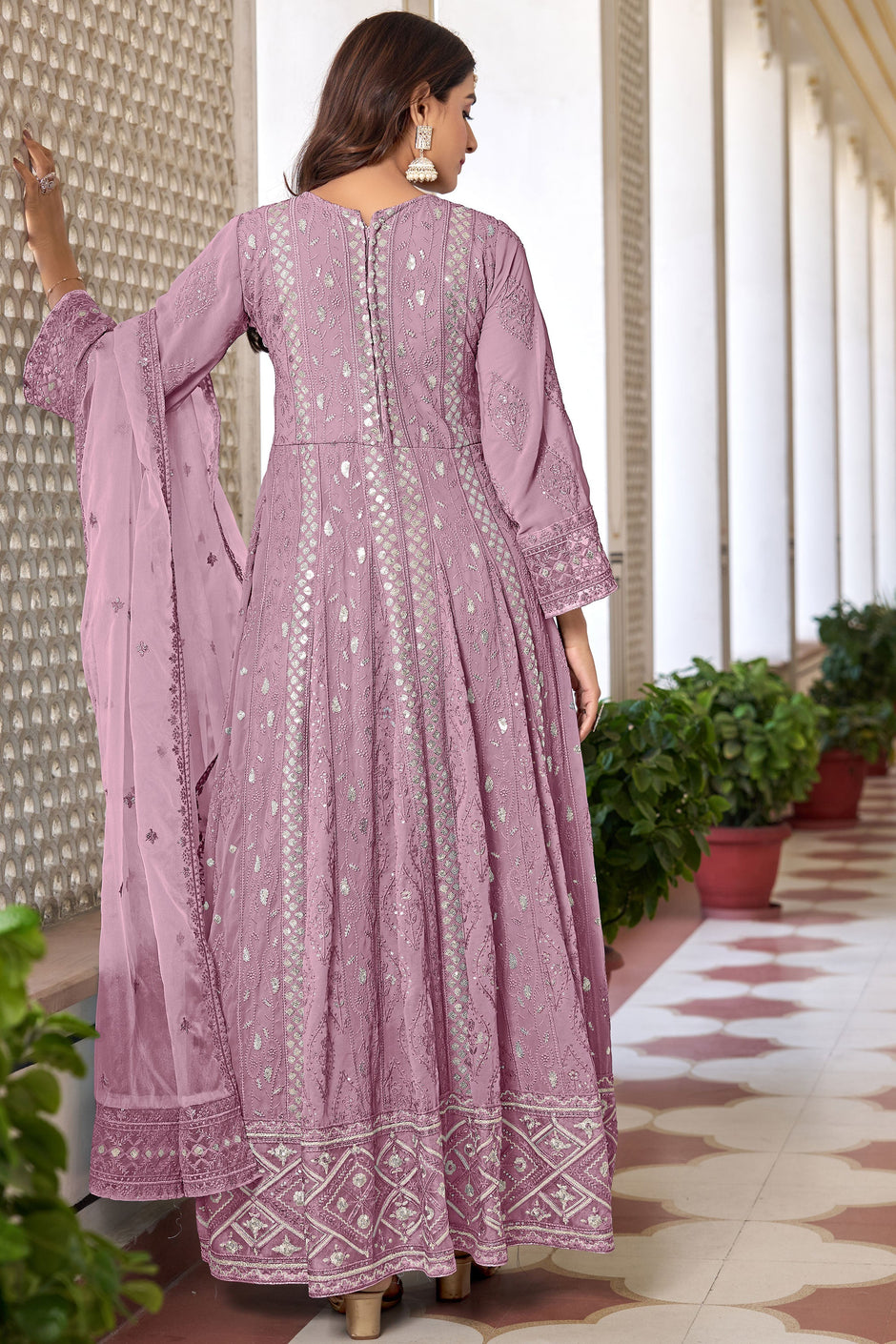 Royal Blue Real Georgette Embroidered Anarkali Suit main image 1
