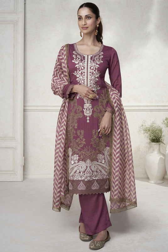 Embroidered Pink Color Function Wear Beautiful Art Silk Readymade Designer Suit