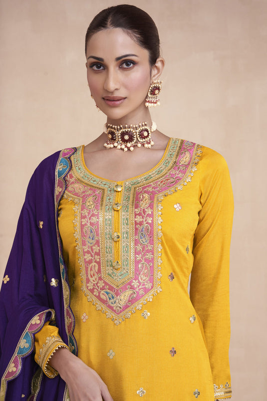 Diksha Singh Yellow Color Glorious Readymade Sharara Top Lehenga In Art Silk Fabric