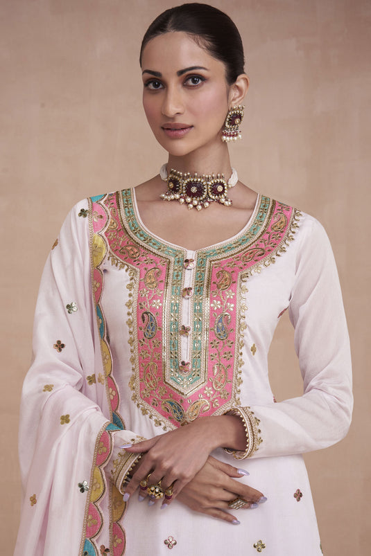 Diksha Singh Art Silk Fabric Charismatic Readymade Sharara Top Lehenga In White Color