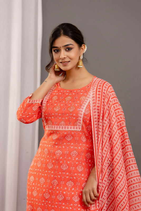 Peach Color Rayon Readymade Salwar Suit with Dazzling Printed Work