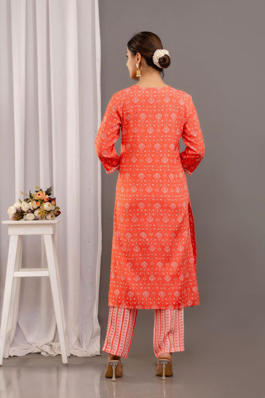 Peach Color Rayon Readymade Salwar Suit with Dazzling Printed Work